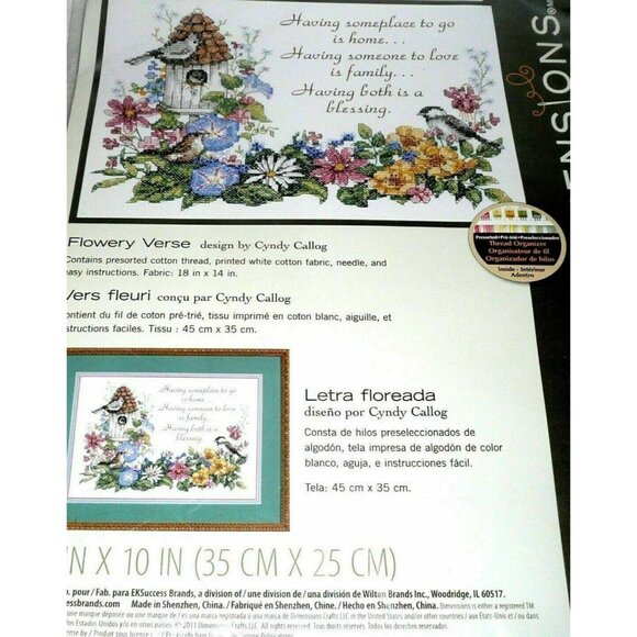 Cross Stitch KIT Dimensions Flowery Verse Stamped 3160 Flowers 14X10 USA Crafts - Picture 5 of 7